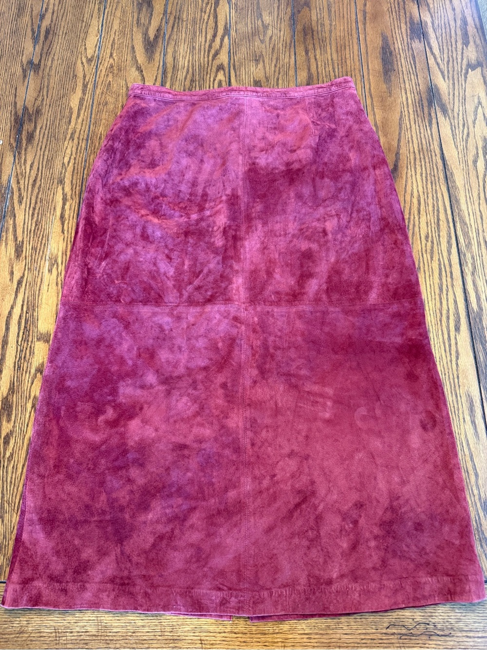 Vintage Brandon Thomas Burgundy Suede Leather Maxi Skirt Size 18